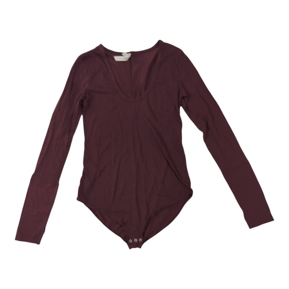 Free People Burgundy Bodysuit Womens Large Long Sleeve Scoop Neck Stretch